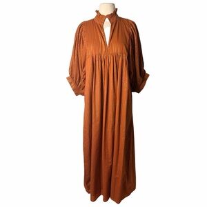 NEVER A WALLFLOWER HIGH NECK MIDI  BURNT ORANGE DRESS.